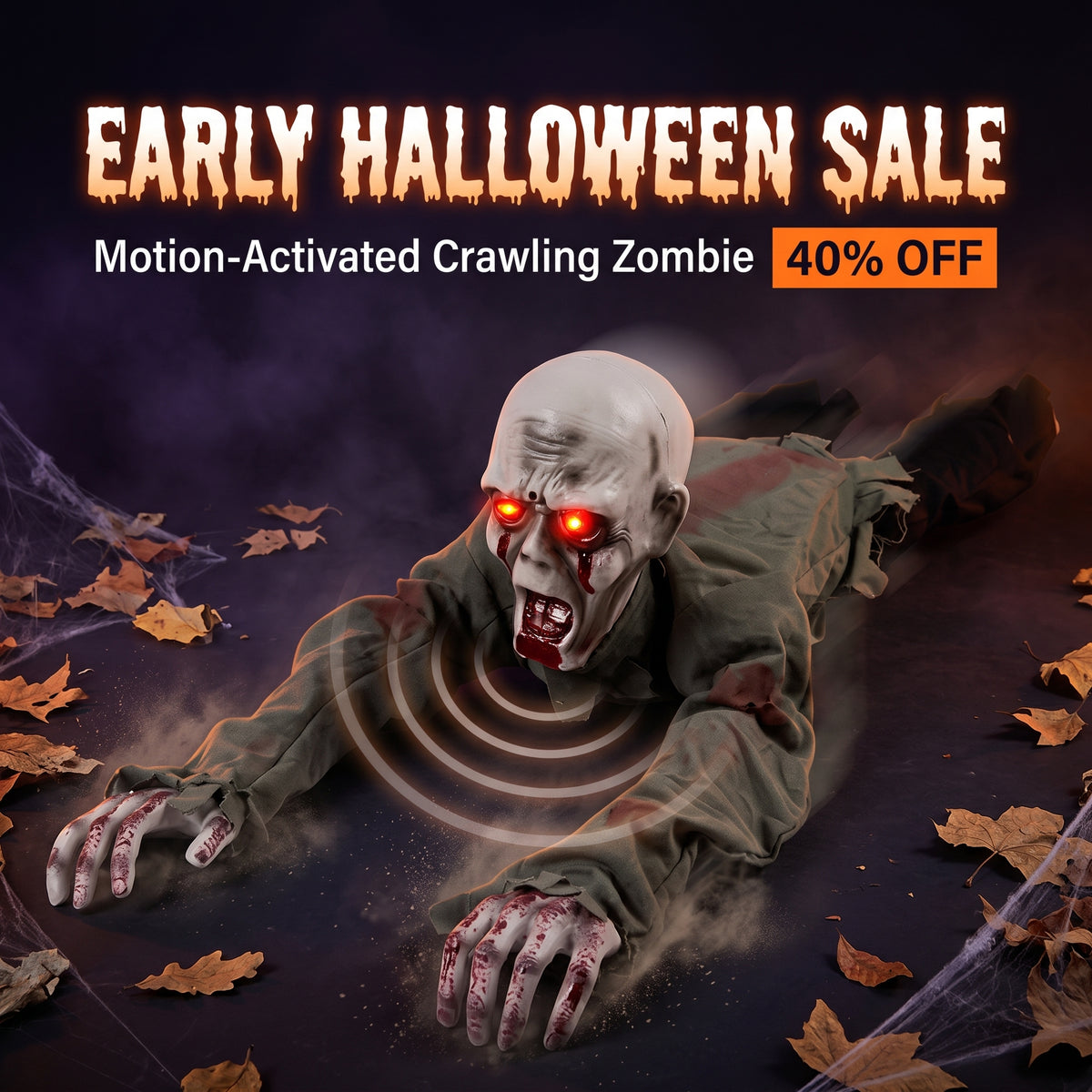 ApexGaze™- Scary Crawling Ghost Zombie - Light Up Eyes, Motion & Sound Activated
