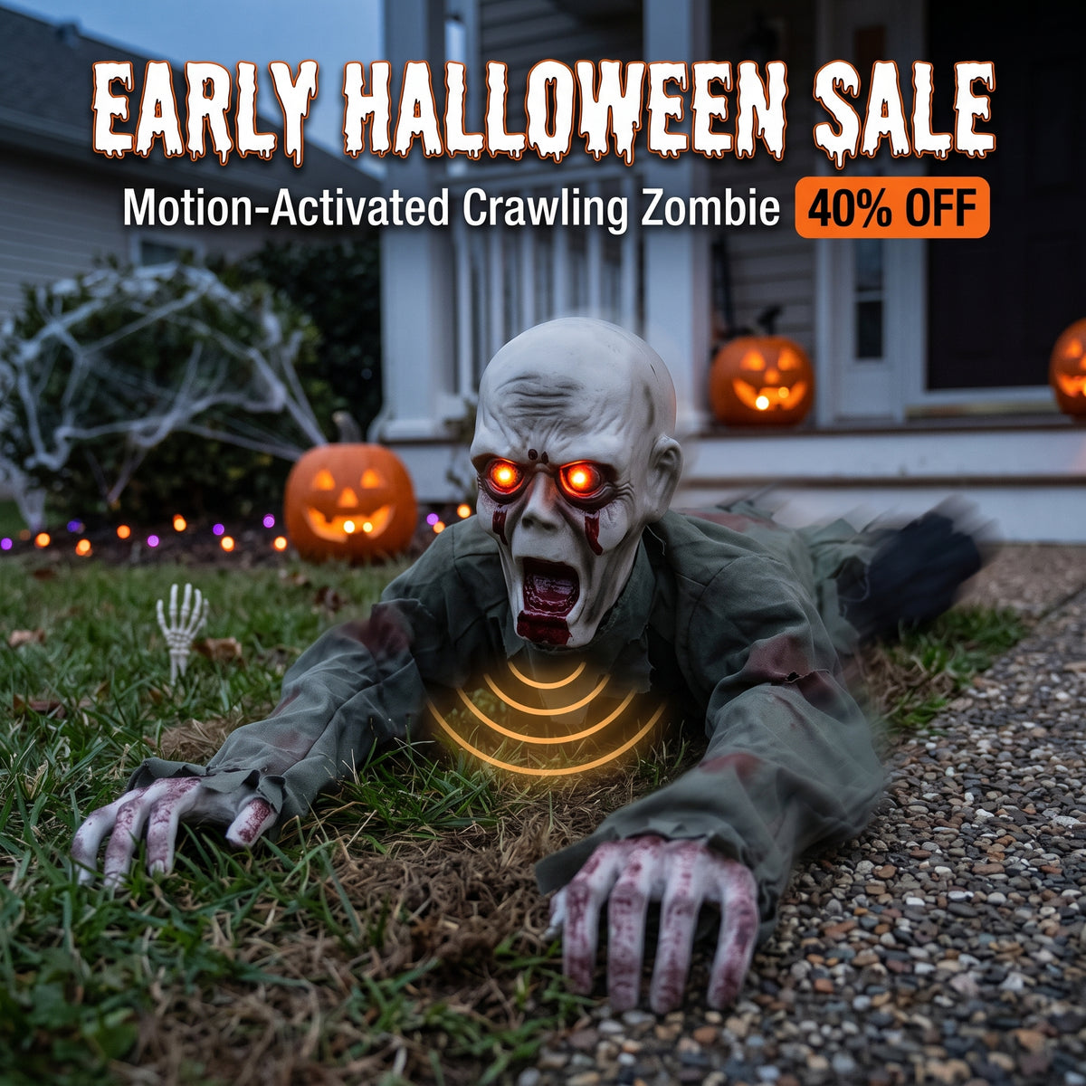 ApexGaze™- Scary Crawling Ghost Zombie - Light Up Eyes, Motion & Sound Activated
